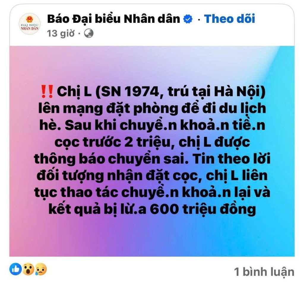 Cảnh báo lừa đảo khi chuyển khoản tiền cọc đặt phòng homestay